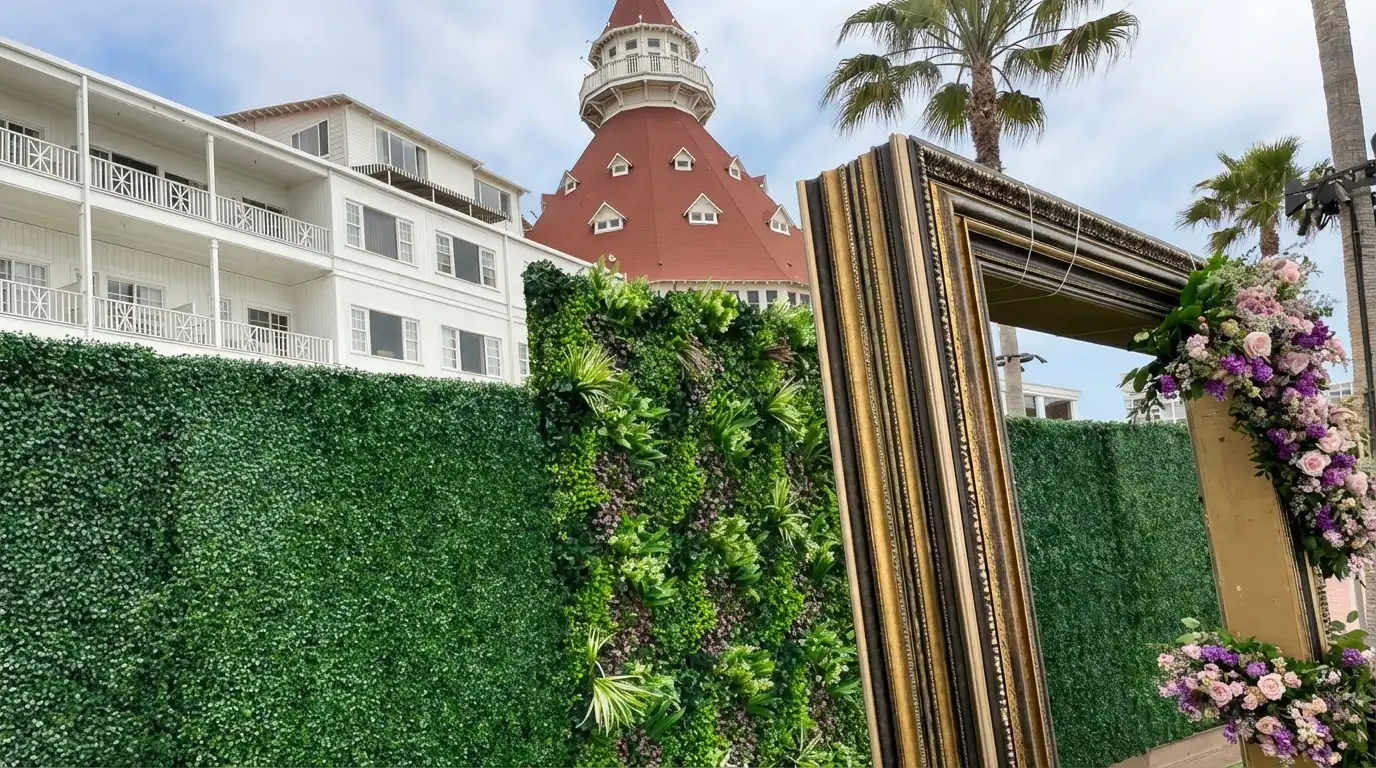 Custom artificial living wall rental build at Hotel Del Coronado