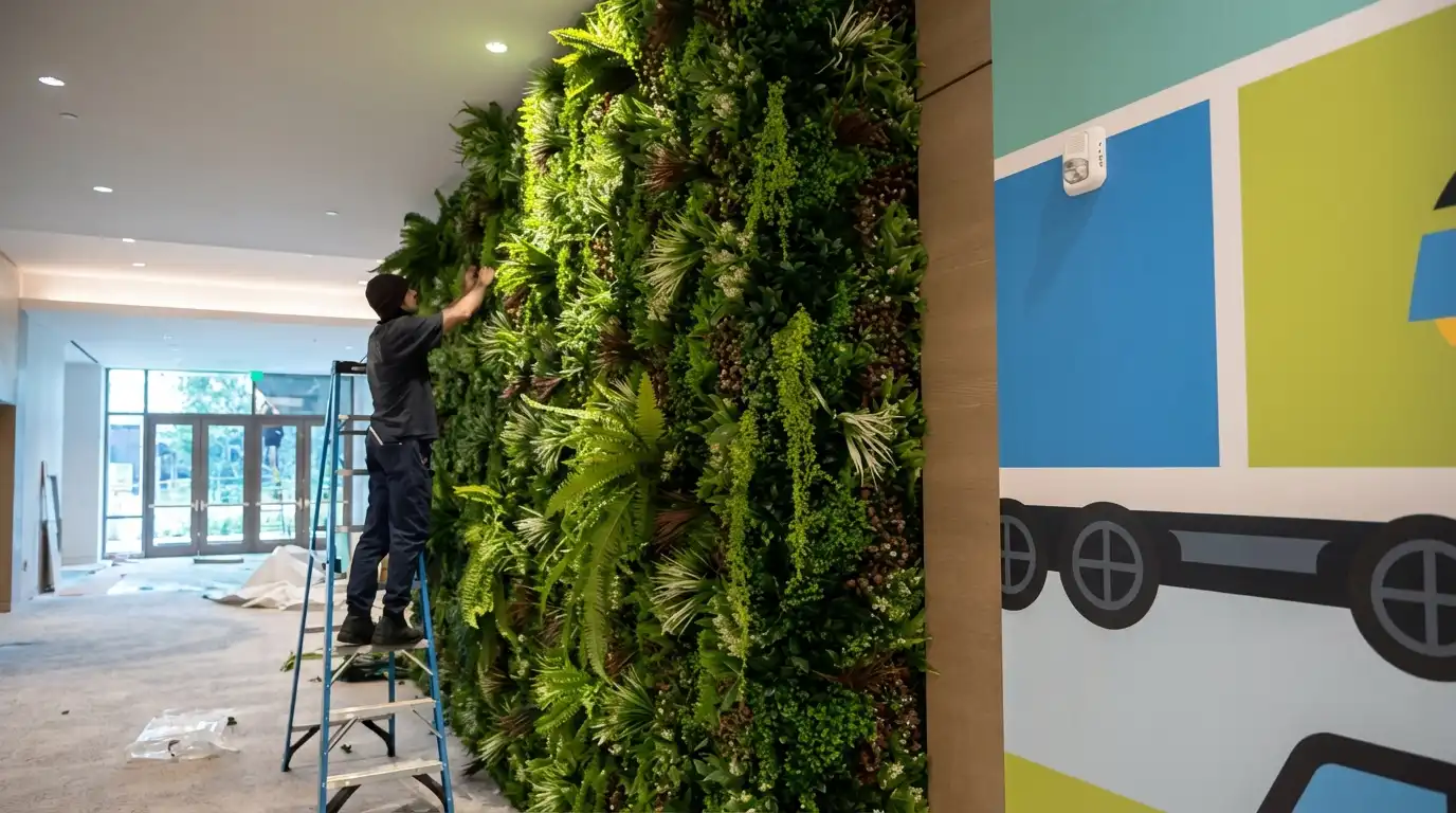 Custom 12 by 22 foot artificial living wall rental built for a hotel event in Anaheim — view 7